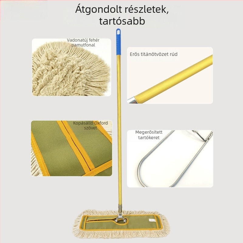 Nagy méretű sík felmosó – szállodai, gyári és műhely takarításhoz, hosszú nyél a nagy felületekhez