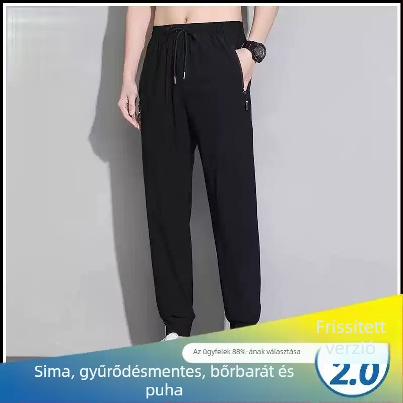 Pluszméretű férfi ice-silk nadrág nyárra, könnyű, gyorsan száradó, egyenes szárú, kényelmes mindennapi nadrág