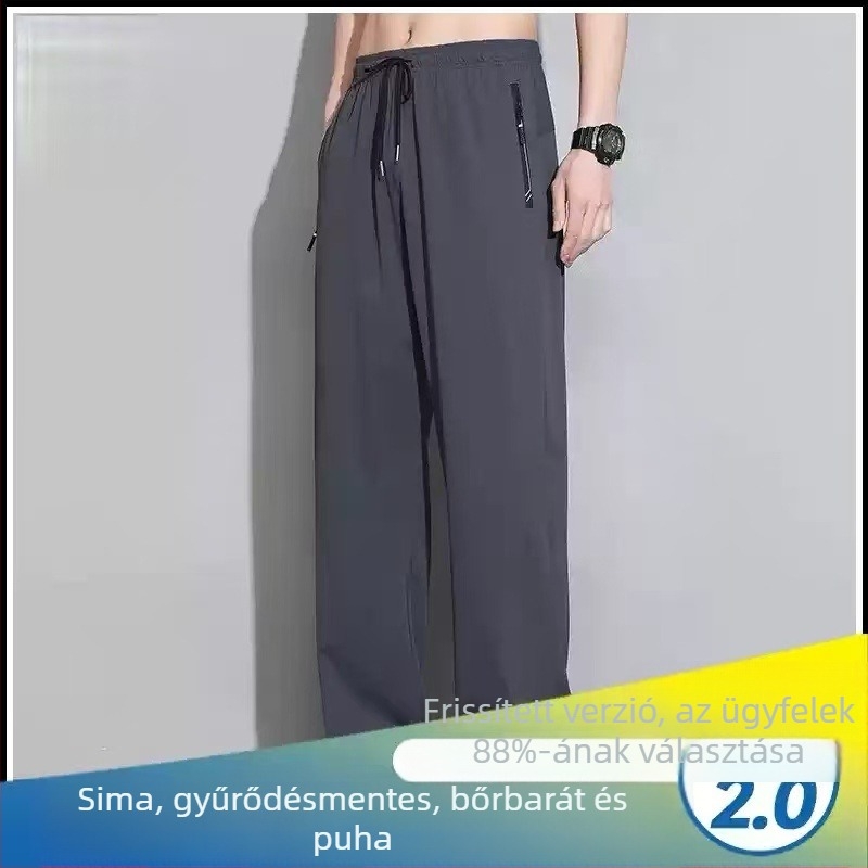 Pluszméretű férfi ice-silk nadrág nyárra, könnyű, gyorsan száradó, egyenes szárú, kényelmes mindennapi nadrág