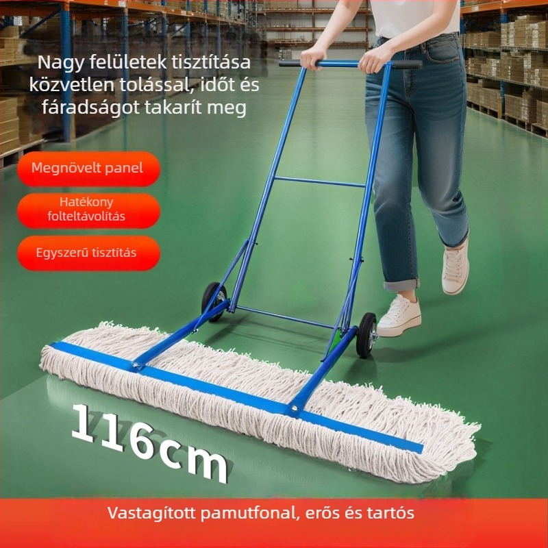 Kereskedelmi kézi poroló mop nagy területek tisztítására, vastag pamutszálú lapos mop