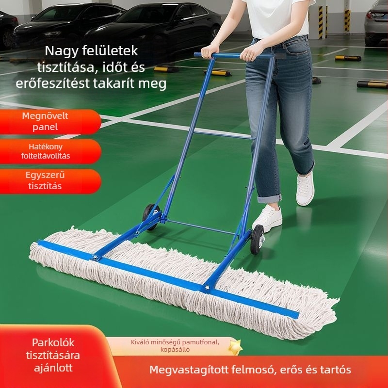 Kereskedelmi kézi poroló mop nagy területek tisztítására, vastag pamutszálú lapos mop