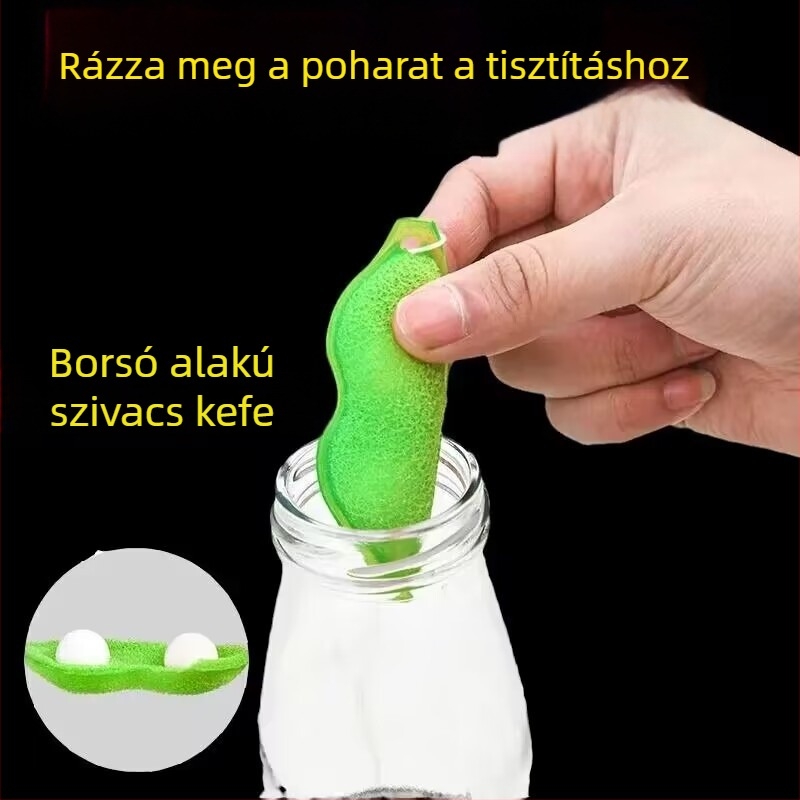Edamame formájú tisztító-szivacs-kefe poharakhoz, üvegpalackokhoz és cumisüvegekhez