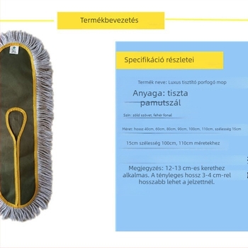 Lapos mopfej pamutszövetes cserélhető kendővel por tisztításához, méretek 60/80/90/110 cm