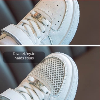 Gyerekeknek fehér bőrsportcipő, uniszex, Velcro-zárás, alacsony profilú, mindhárom évszakra