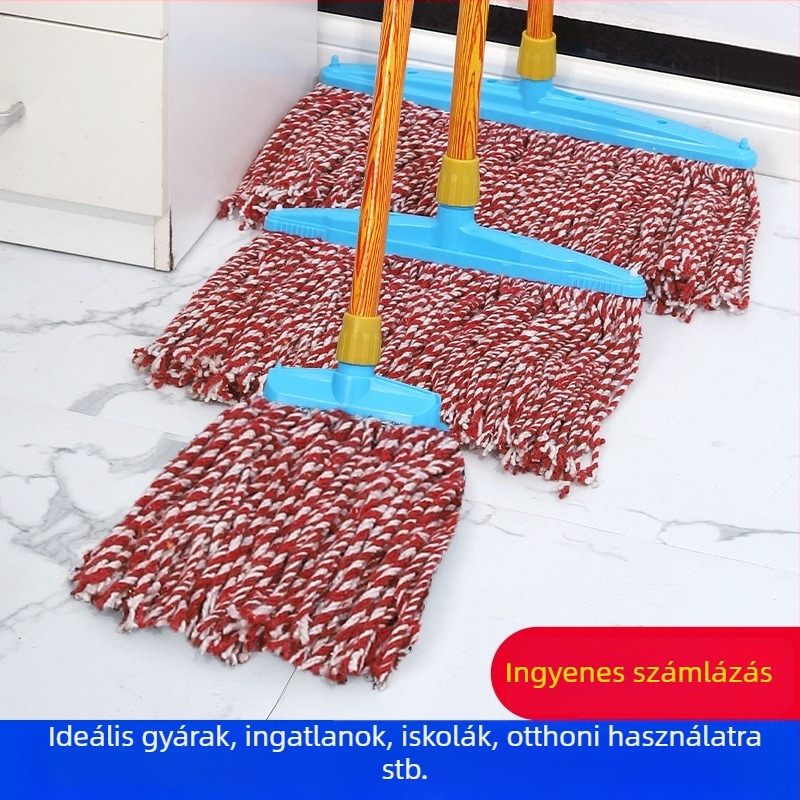 Lapos mop fa nyéllel, pamutszálas fej, nagy méret, kerek fej, háztartási használatra, nedvszívó