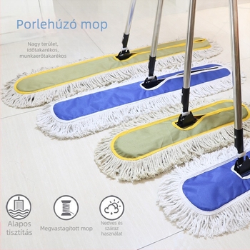Nagy plos mop pamut szállal a por eltávolítására, hosszú nyéllel széles területekre, mop kendő 45/60/80/90/110 cm
