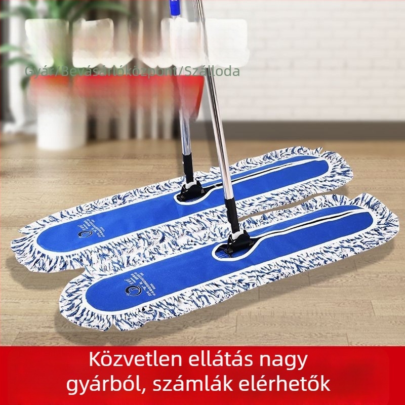 Nagy méretű lapos mop kereskedelmi használatra hosszú nyéllel – por törlő mop bevásárlóközpontokban, kantinákban, gyártósori padlók és otthoni használatra