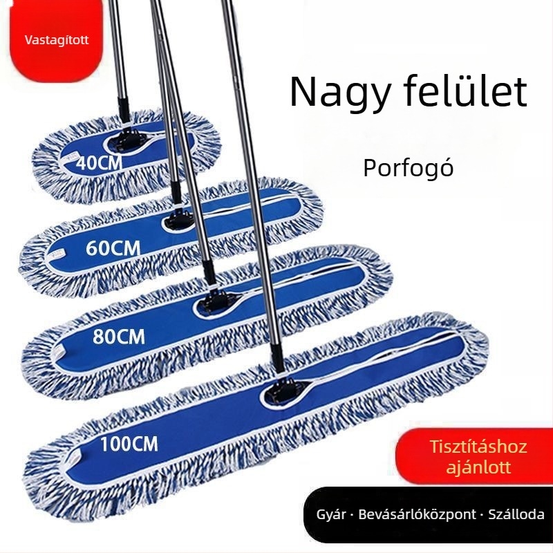 Nagy méretű lapos mop kereskedelmi használatra hosszú nyéllel – por törlő mop bevásárlóközpontokban, kantinákban, gyártósori padlók és otthoni használatra