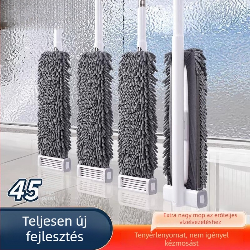 Chenille mop otthoni használatra, kezek nélkül, kettős használat nedves és száraz tisztításhoz, nagy lapos mop, vízfelvevő