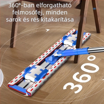 Alumínium ötvözetű csipesz-típusú sík felmosó, háztartási használatra, mikroszálas párnával, száraz és nedves használatra, állítható 145 cm-ig