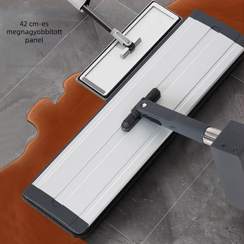 Lapos mop 42 cm-es nagy alumínium ötvözet panellel, 144 cm-es teleszkópos nyéllel, görgős kinyomó rendszerrel