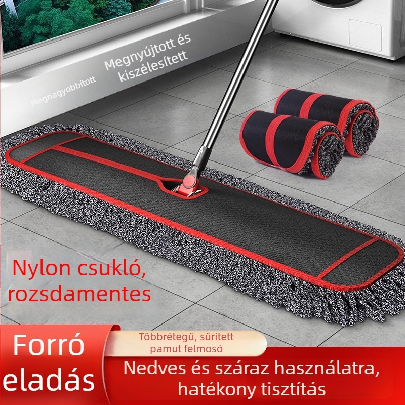 Vastagított sík felmosó készlet mikroszálas fejjel és rozsdamentes acélrúddal, nagy méret (40/60/90 cm) por eltávolítására