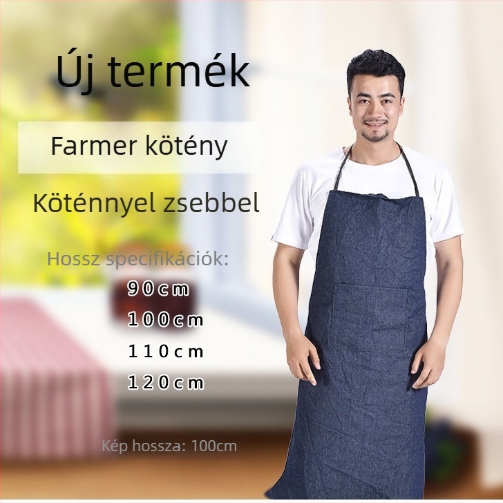 Sötétkék denim vászon kötény, ujjatlan kivitelben, folt- és kopásálló, hegesztéshez és ipari felhasználásra