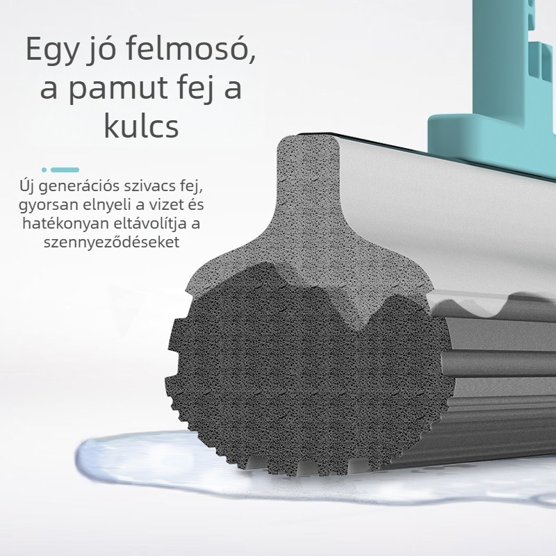 Extra nagy mop fej 34 cm-rel, gumi–gyapjú mop, nagy görgős szivacspadló mop, erős nedvszívás, teleszkópos nyél