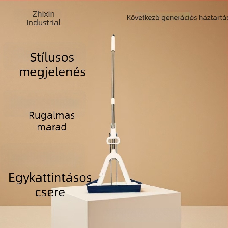 Összecsukható pamut fejű nedvszívó mop fej, háztartási használatra, cserélhető fej érintéses kapcsolóval, érintés nélküli mosás