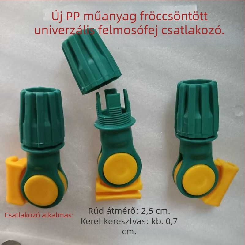 Flat mop cserélhető fej univerzális háromszögcsuklóval, műanyag csatlakozó, vas rögzítő, rozsdamentes acél rúd tartó, kiegészítők