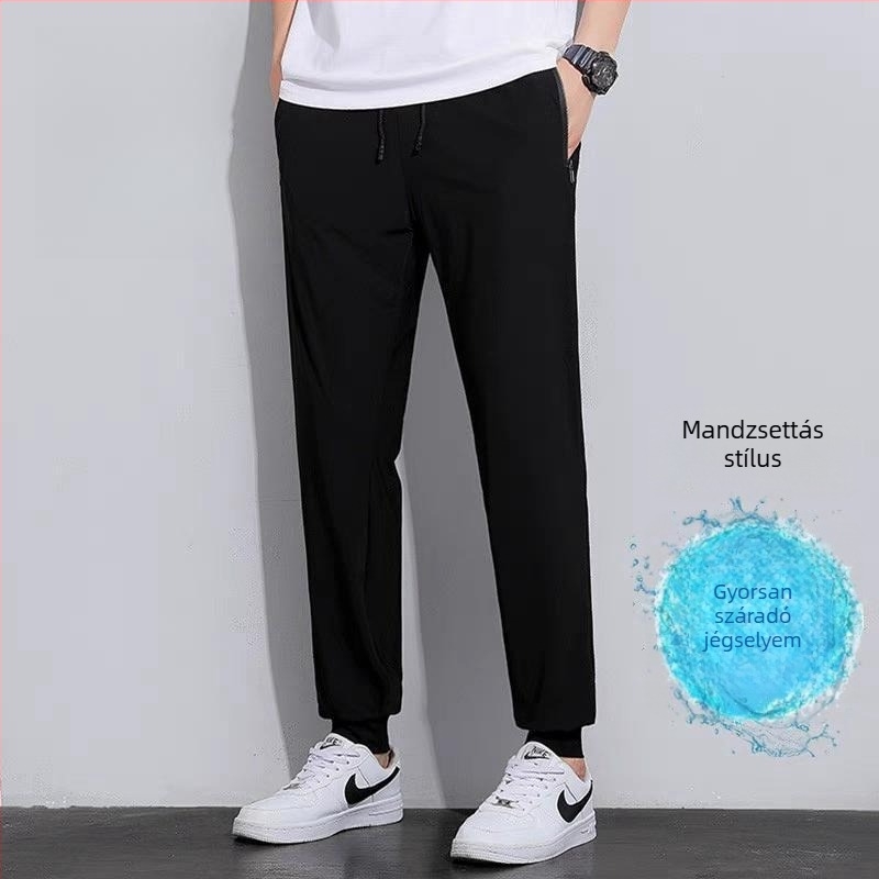 Férfi nyári laza sportos nadrág Ice Silk anyagból, lélegző, egyenes szabású