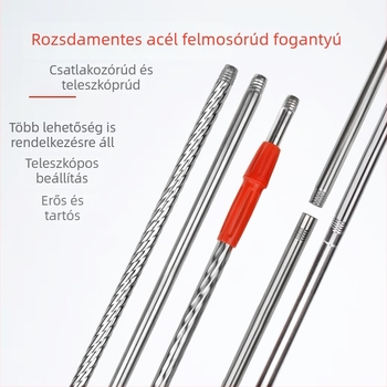 1,2 m rozsdamentes acél moprúd – univerzális csere metlához és mophoz, forgó mop tartozék