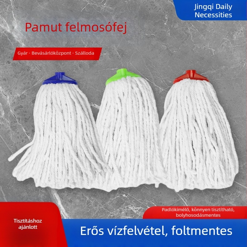 Pamut fonalú mop fej, kerek, nedvszívó, nedves és száraz kettős használatra, cserélhető mop fej