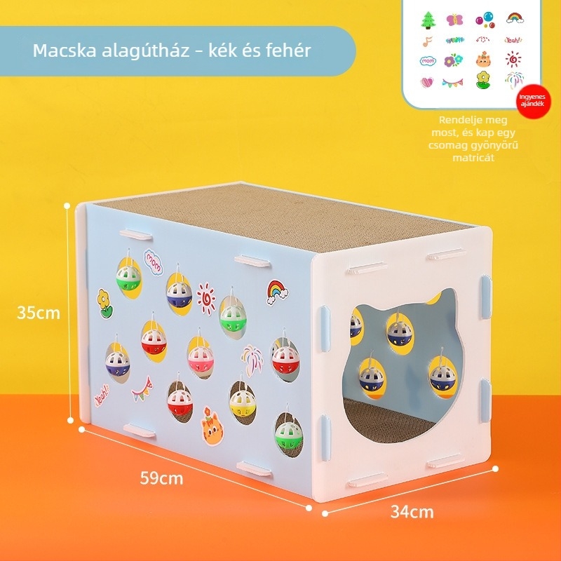 Kétszintes macska fészek alagúttal, karmolódeszkával és mászókerettel – beltéri multifunkcionális játék macskáknak
