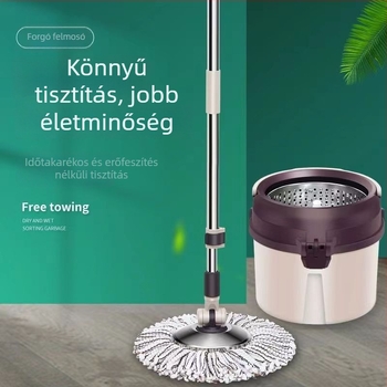 Vastagított forgó mop vödör rozsdamentes acélból, egyszemélyes rendszer, kézi nyomással állítható emelőmechanizmus