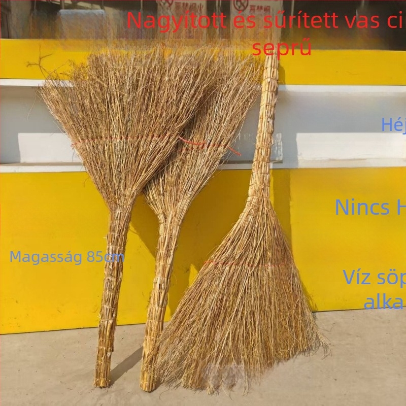 Hagyományos vidéki sorgoseprű, kézzel készített háztartási tisztításra, vastagabb sörtékkel