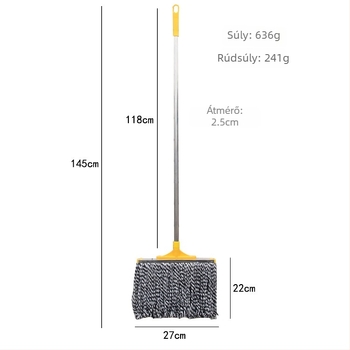 Pamutfonalból készített mop rozsdamentes acél rúddal, klasszikus padló mop, 27 cm nedvszívó fej.