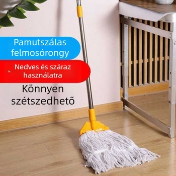 Pamutfonalas mopfej cserélhető kendővel, csipesszel rögzítve, rozsdamentes acélhoz, négyszögletes kinyomás, nagy felületekhez – háztartási és kereskedelmi használatra