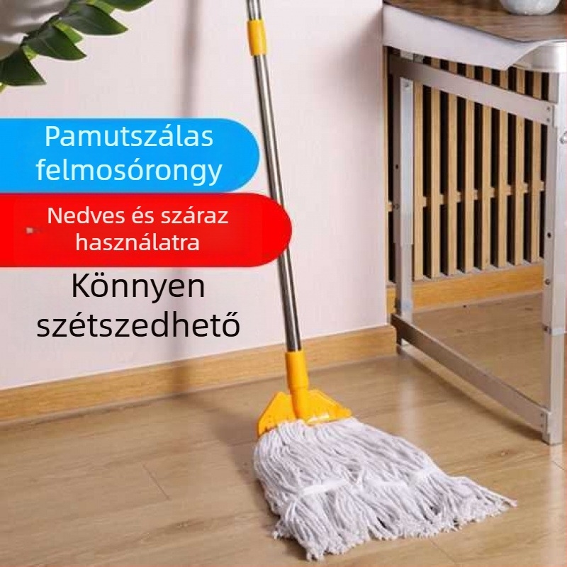 Pamutfonalas mopfej cserélhető kendővel, csipesszel rögzítve, rozsdamentes acélhoz, négyszögletes kinyomás, nagy felületekhez – háztartási és kereskedelmi használatra