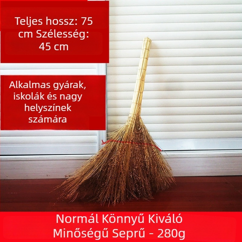 Sorghum seprő, vastagított, kézzel készített háztartási seprő