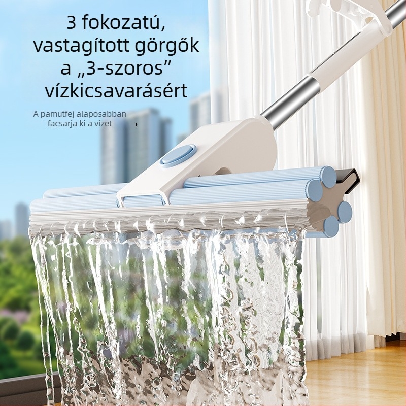 Háztartási szivacs felmosó, kézi csavarás nélküli, 2024-es új modell, nedvszívó Chenille fej, nagy méret, rozsdamentes acél nyél