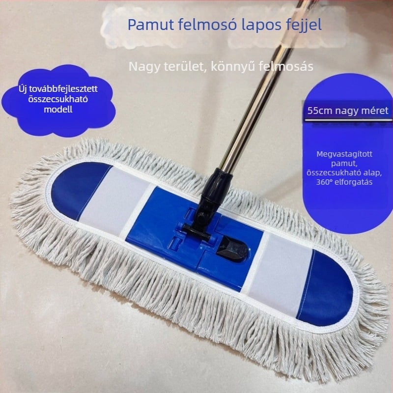 Lapos felmosó háztartási használatra, forgó padlótisztító eszköz, nedvszívó pamutszálas mop, nagy méret