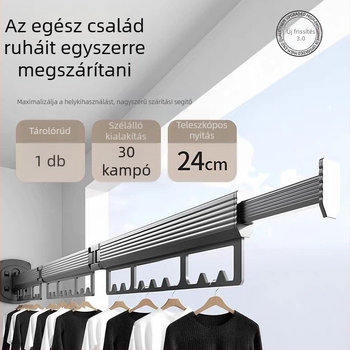 Összecsukható ruhaszárító állvány falra szerelhető, fúrás nélkül, beltéri, többfunkciós szárító, kihúzható függő kialakítással a balkonhoz