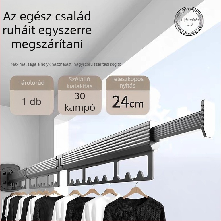 Összecsukható ruhaszárító állvány falra szerelhető, fúrás nélkül, beltéri, többfunkciós szárító, kihúzható függő kialakítással a balkonhoz