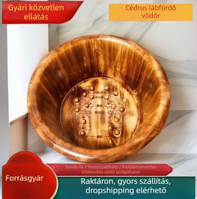 Szénizált cédrusfa lábfürdő vödör masszázzsal, tömörfa, otthoni használatra
