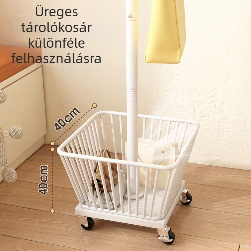Sarokba álló ruhaszárító állvány görgőkkel, krémszínű, hordozható a hálószobába – ruhaszárítás és tárolás