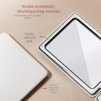Kétoldalas összecsukható sminktükör PU bőr felülettel, mágneses zárás, HD