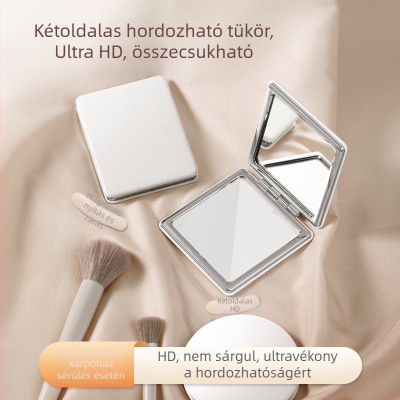Kétoldalas összecsukható sminktükör PU bőr felülettel, mágneses zárás, HD