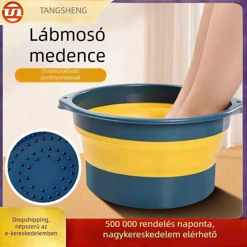 Összecsukható lábfürdő vödör magasított oldalú, hordozható otthoni lábmasszázs medence