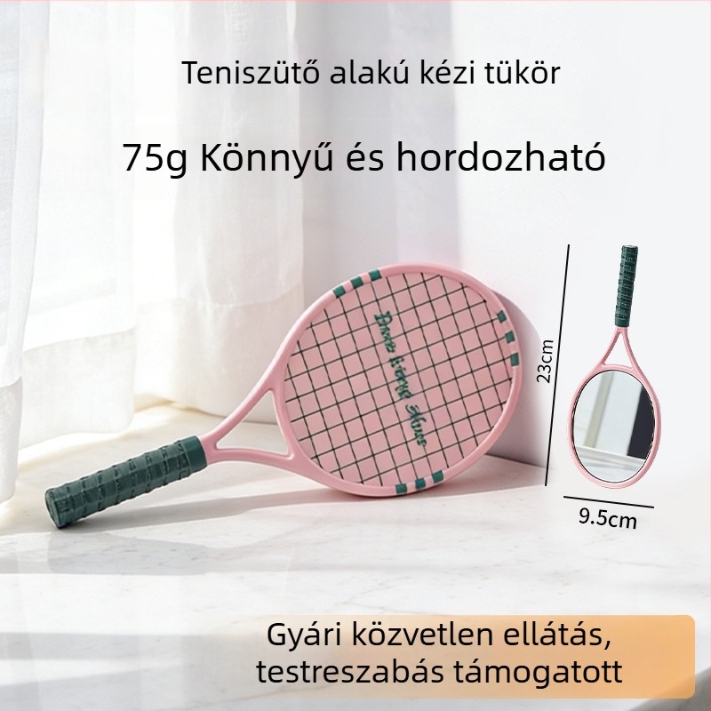 Hordozható sminktükör gyerekeknek, aranyos fogantyúval, teniszütő alakú