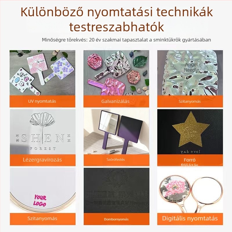 Hordozható sminktükör gyerekeknek, aranyos fogantyúval, teniszütő alakú