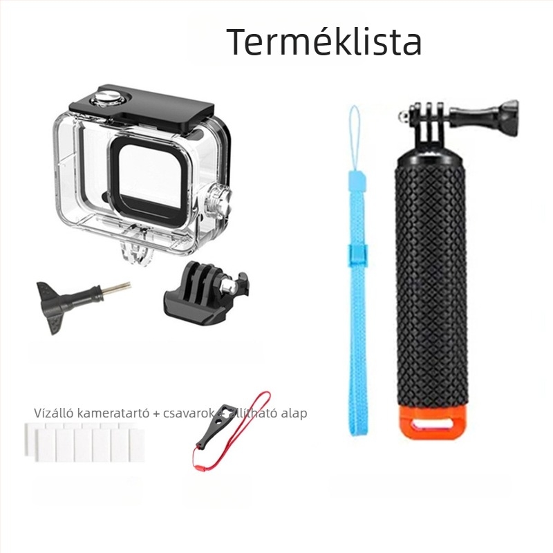 GoPro 9-13 vízálló ház úszó rúddal – sportkamera kiegészítő, ütés- és porálló, merülésvédelmet nyújtó