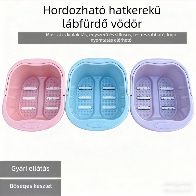 Lábfürdő vödör görgős masszázzsal, hordozható műanyag lábfürdő, otthoni használatra, kollégiumi szobákhoz