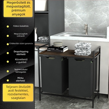 Padlón álló fürdőszobai ruhaszennyeskosár, egyszerű, levehető tárolóedénnyel