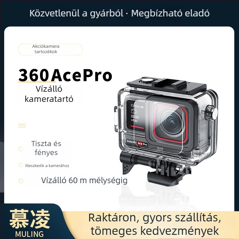 Insta360 Ace Pro2 vízálló burkolat merüléshez, objektívvédő sapka és 60 m védőház sportkamera számára