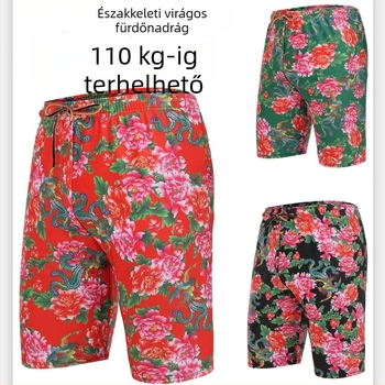 Plusz méretű férfi úszónadrág, gyorsan száradó, lélegző anyag, virágos minta