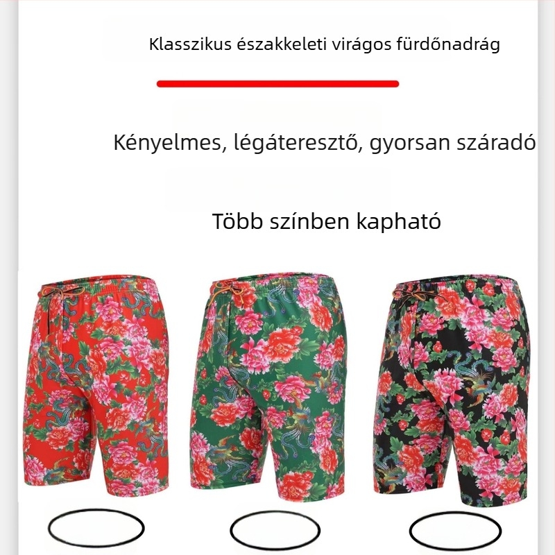 Plusz méretű férfi úszónadrág, gyorsan száradó, lélegző anyag, virágos minta
