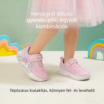 Világító LED gyerekcipő, hálós felsőrész, tépőzáras zárás, uniszex, kényelmes mindennapi futócipő