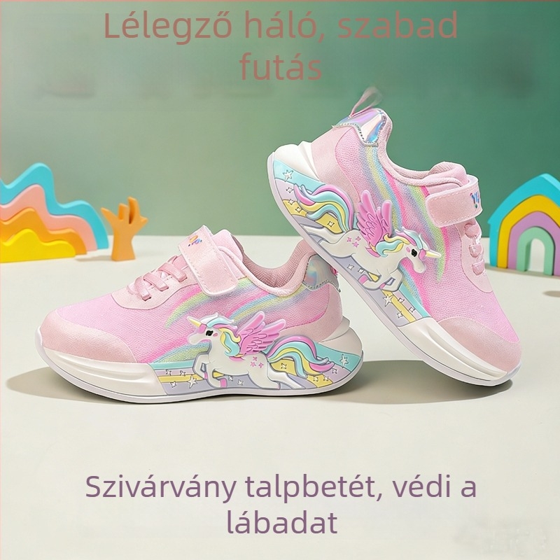 Világító LED gyerekcipő, hálós felsőrész, tépőzáras zárás, uniszex, kényelmes mindennapi futócipő