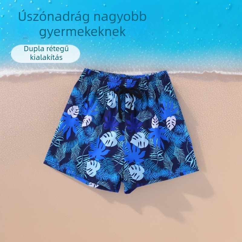 Nyomtatott fiús strandnadrág, laza szabás, nagy méretű az úszáshoz